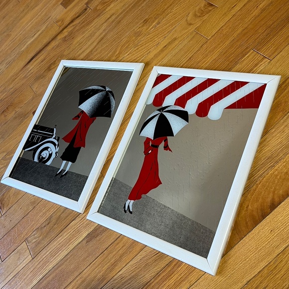 Vintage 80s 'Drops' by Key Deco Street Scene Framed Mirror Pair - Picture 4 of 5